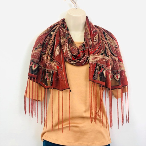 Rust Orange Black Burn Out Scarf - Picture 4 of 16